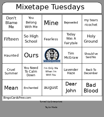 Mixetape Tuesdays Bingo Card