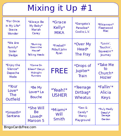Mixing It Up #1 Bingo Card