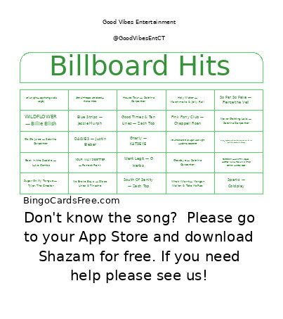 Mixtape : Billboard Hits Bingo Card