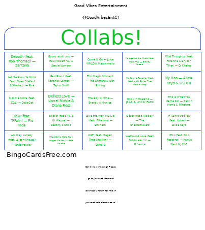 Mixtape : Collabs! Bingo Card