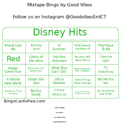 Mixtape : Disney Bingo Card