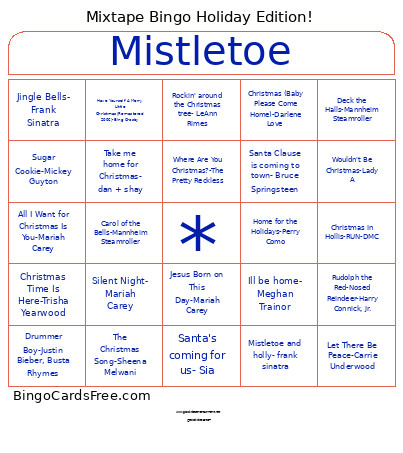 Mixtape Holiday Edition Game 2 Bingo Card