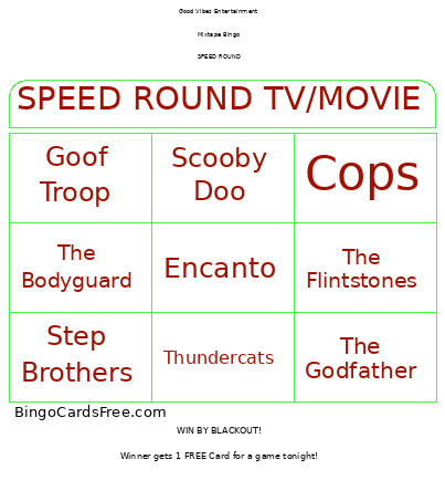 Mixtape - SPEED ROUND Bingo Card