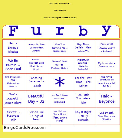 Mixtape : Top 2000's Hits - Furby Bingo Card