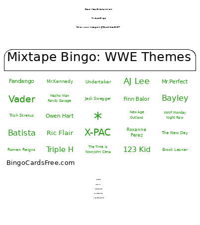 Mixtape : WWE Themes Bingo Card
