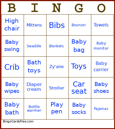 Miya's Baby Shower Bingo Card