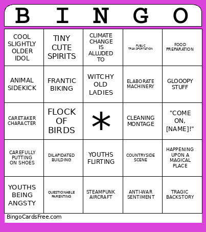 Miyazaki Bingo Card