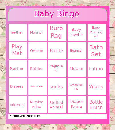MJA Baby Shower Bingo Card