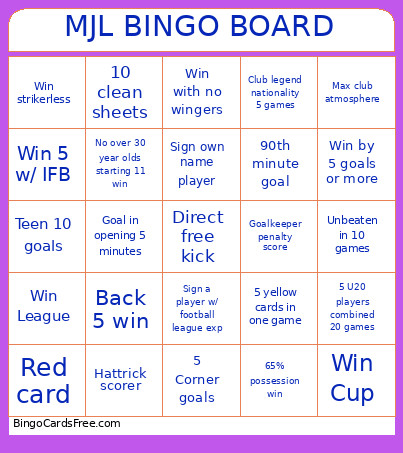 MJL BOARD Bingo Card