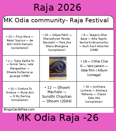 MK Odia Community- Raja Festival Bingo Card