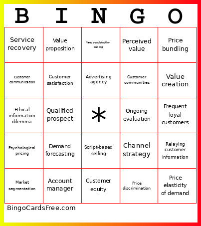 MKTG 201 Final Bingo Card