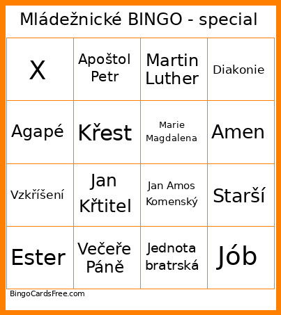 Mládežnické - Special Bingo Card