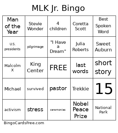 MLK Jr. Bingo Card