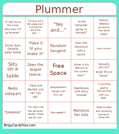 Mme Plummer Bingo Card