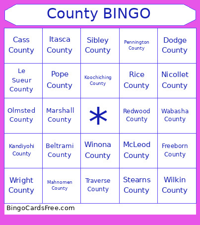 MN County Bingo Card