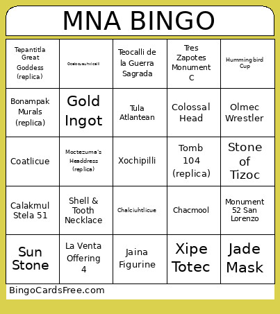 MNA Bingo Card