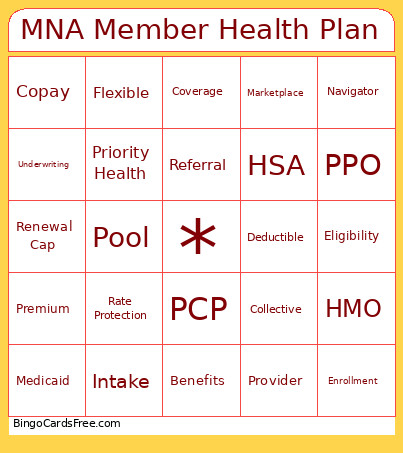 MNA Member Health Plan Bingo Card