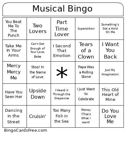 Mo-Town Musical Bingo Card