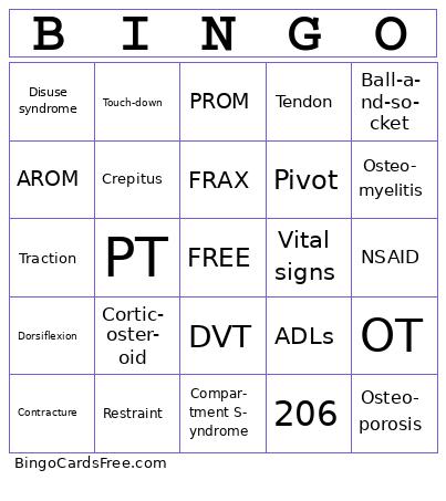 Mobility Terminology Bingo Cards Free Pdf Printable Game, Title: BINGO