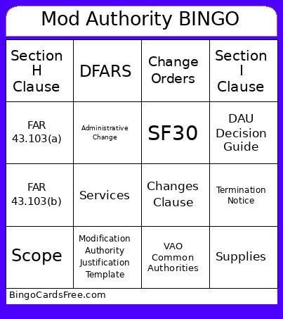 Mod Authority Bingo Card