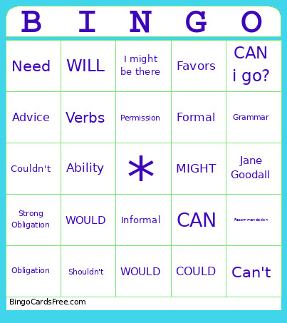 MODAL VERBS Bingo Card
