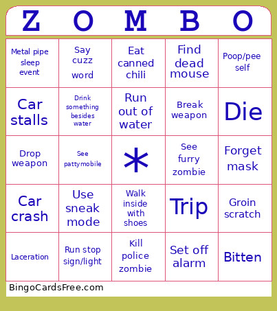Modded Project Zomboid Bingo Card