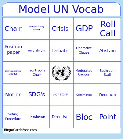 Model UN Vocab Bingo Card