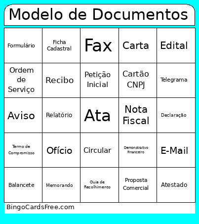 Modelo De Documentos Bingo Card