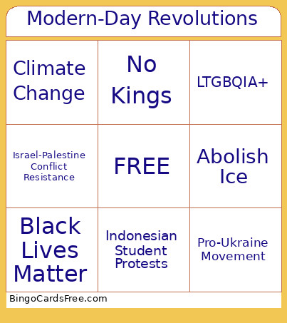 Modern-Day Revolutions Bingo Card