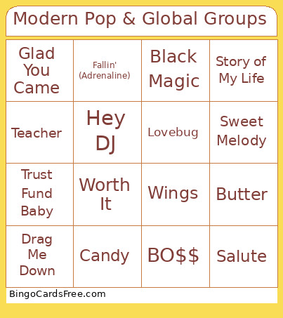 Modern Pop & Global Groups Bingo Card
