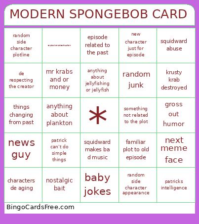 MODERN SPONGEBOB CARD Bingo
