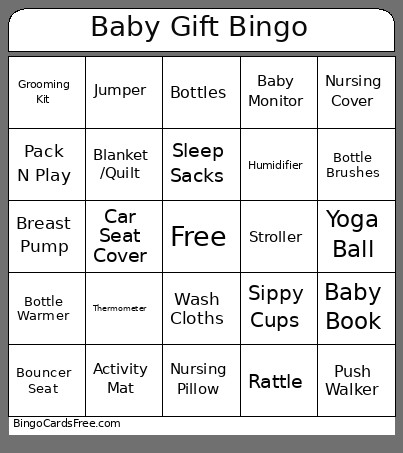 Modified Baby Gift Bingo Card