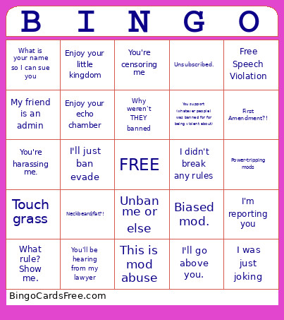 Modmail Tropes Bingo Card