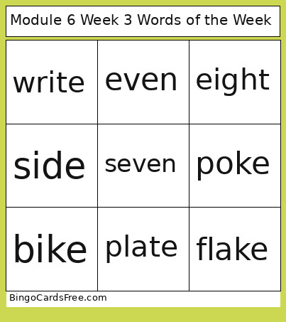 Module 6 Week 3 Words Of The Week Bingo Card
