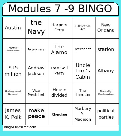 Modules 7 -9 Bingo Card