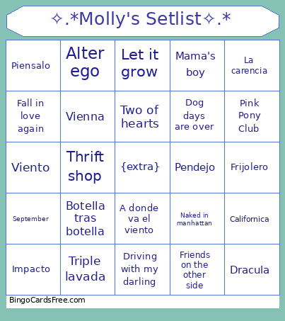 ✧.*Molly's Setlist✧.* Bingo Card