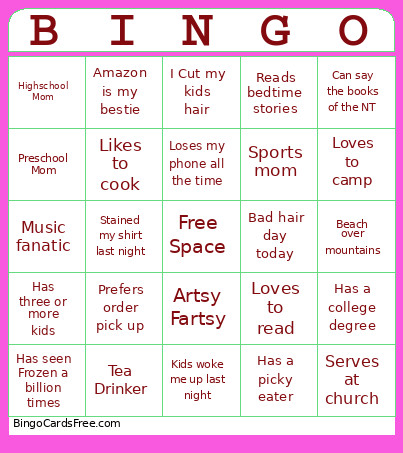 Mom Bingo Card