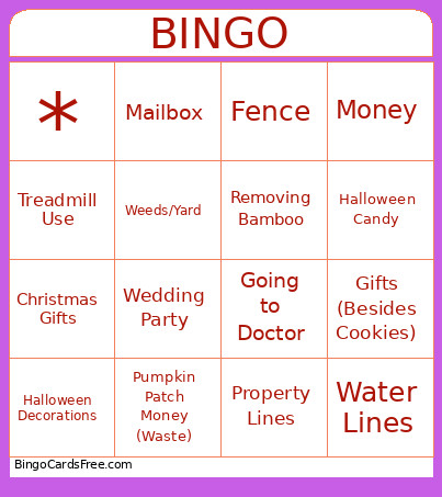Mom Bingo Card