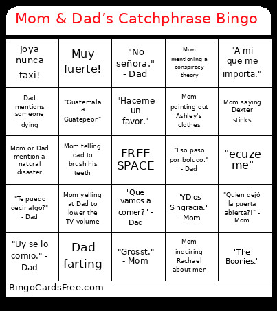 Mom & Dad’s Catchphrase Bingo Card