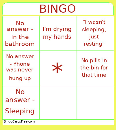 Mom Phone Call Bingo Card