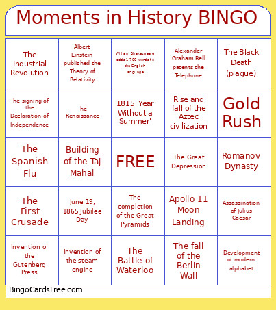 Moments In History Bingo Card