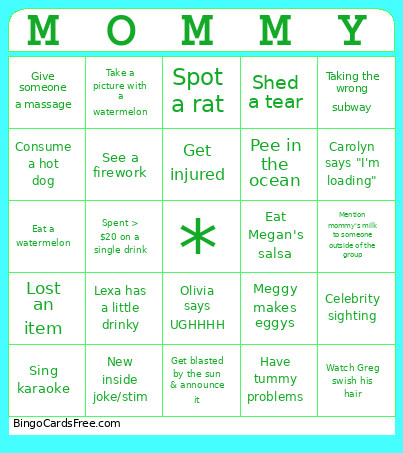 MOMMY Bingo Card