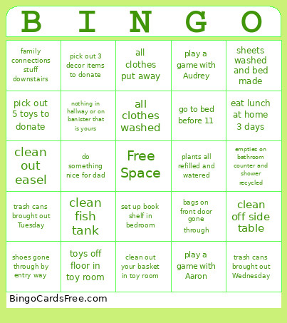 Mom's Bingo Card