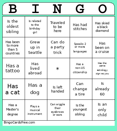 Mom's Birthday Bingo Card
