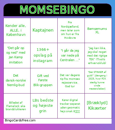 Momses Farvel <3 Bingo Card