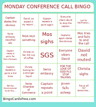 MONDAY CONFERENCE CALL Bingo Card