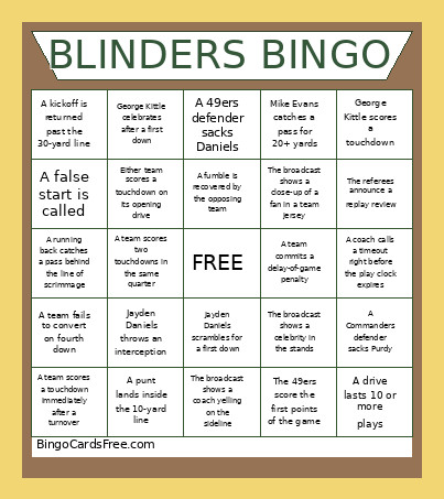 MONDAY NIGHT FOOTBALL Bingo Card