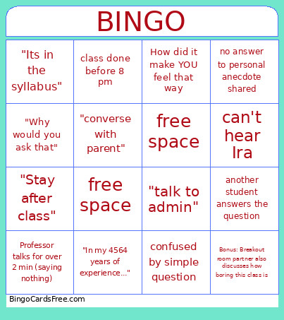 Monday Night Make-it-stop Bingo Card