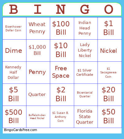 Money Bingo Card