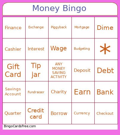 Money Bingo Card